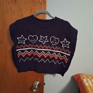 Cider Navy Sweater Cropped Boxy Vest with Star and Heart Pattern Size XL